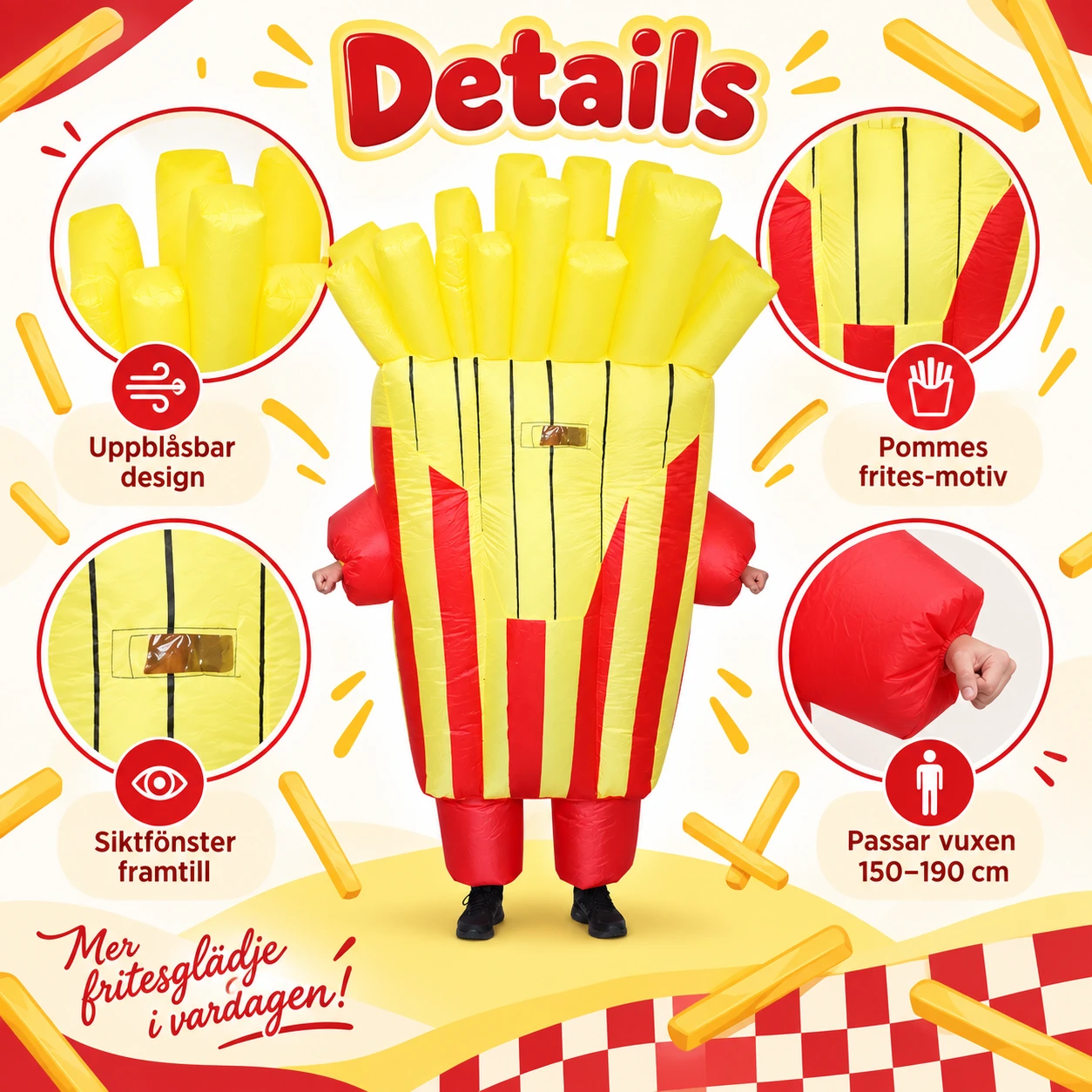 Uppblåsbar Pommes Frites Kostym för Vuxna