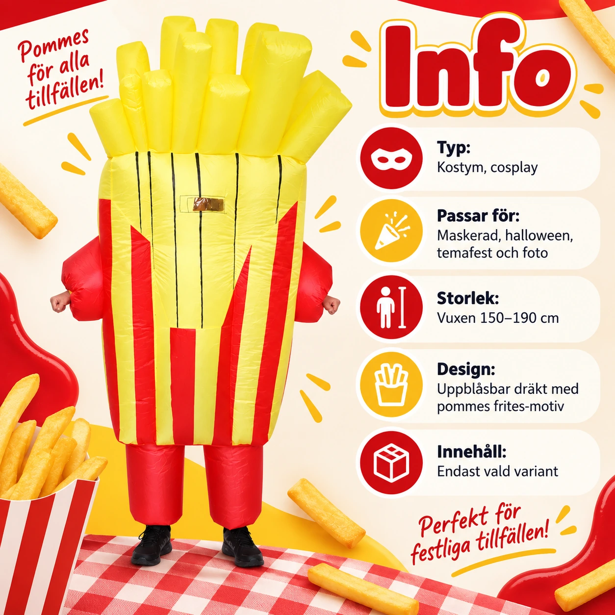 Uppblåsbar Pommes Frites Kostym för Vuxna