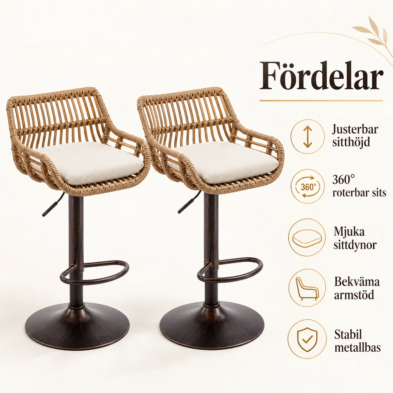 Justerbara barstolar i rottinglook, 2-pack