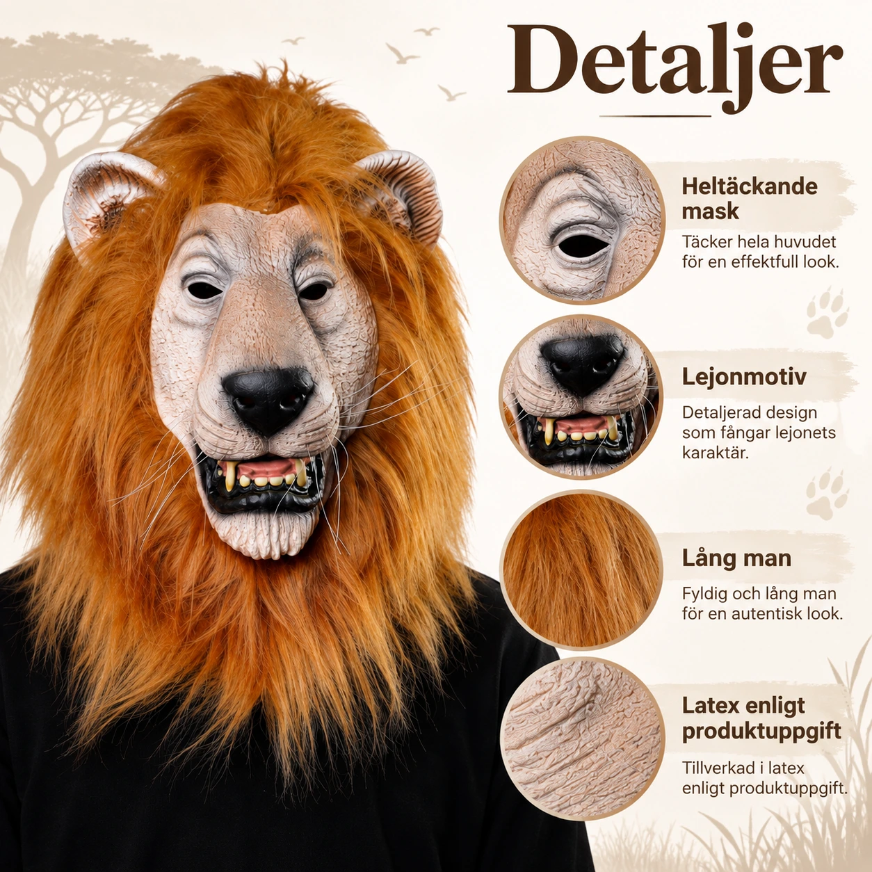 Løvemaske i lateks med man