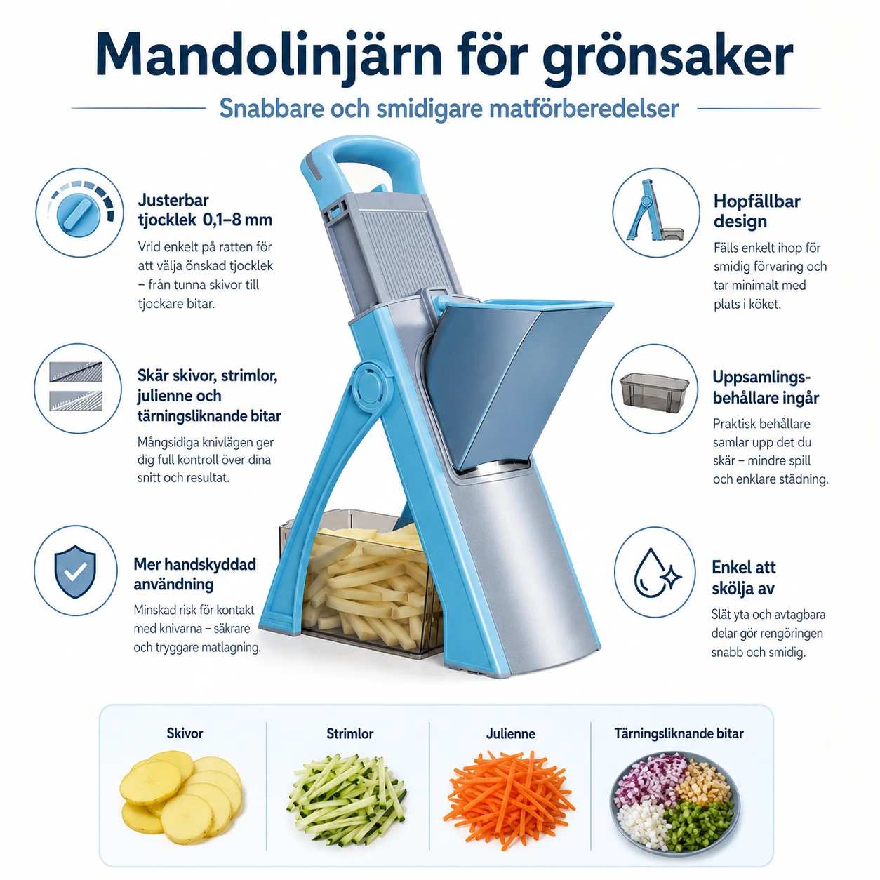 Vihannesmandoliini säädettävällä paksuudella
