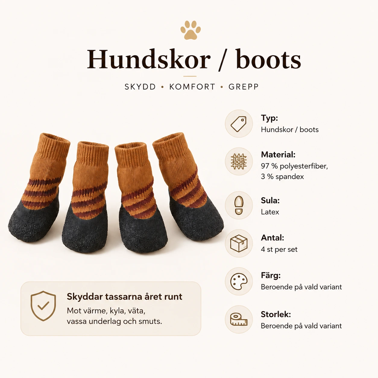 Hundskor vattentäta och halksäkra 4-pack