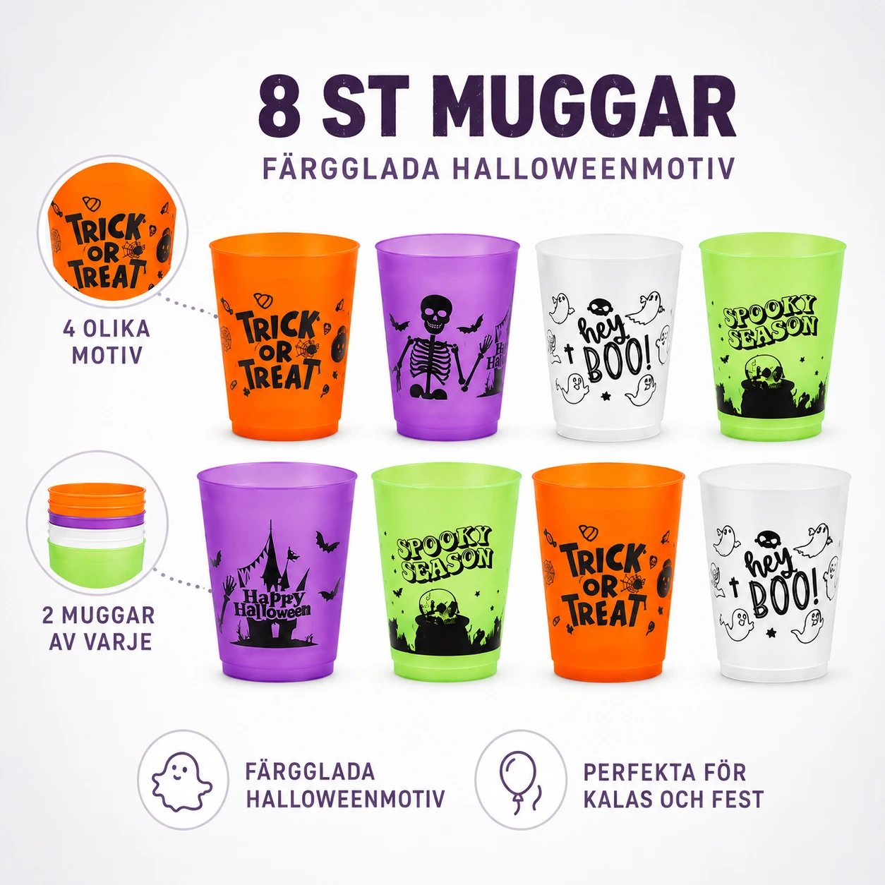 Halloweenmuggar för fest och kalas, 8-pack