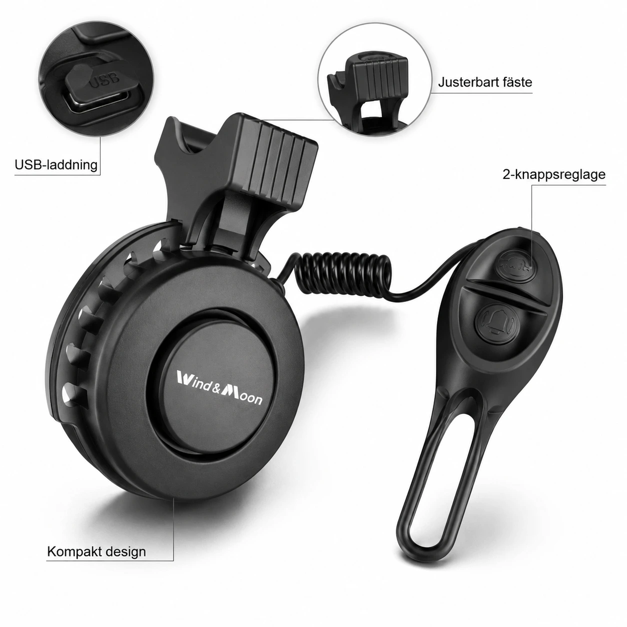 Elektrisk cykelringklocka med USB-laddning och 4 ljudlägen
