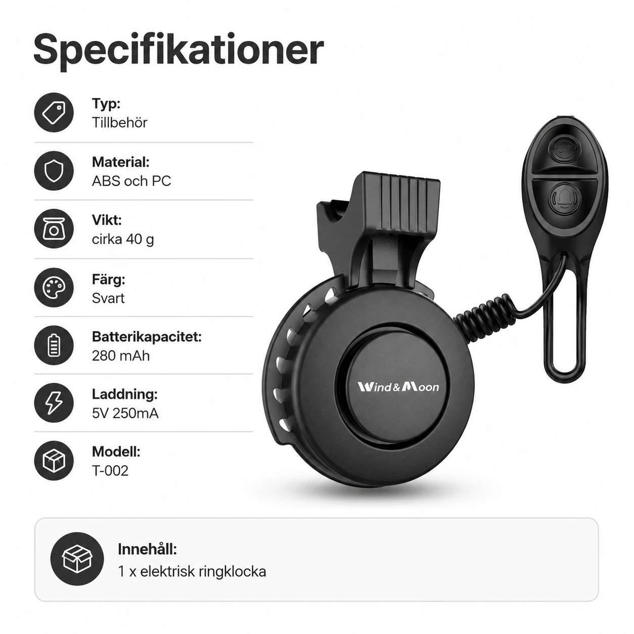 Elektrisk cykelringklocka med USB-laddning och 4 ljudlägen
