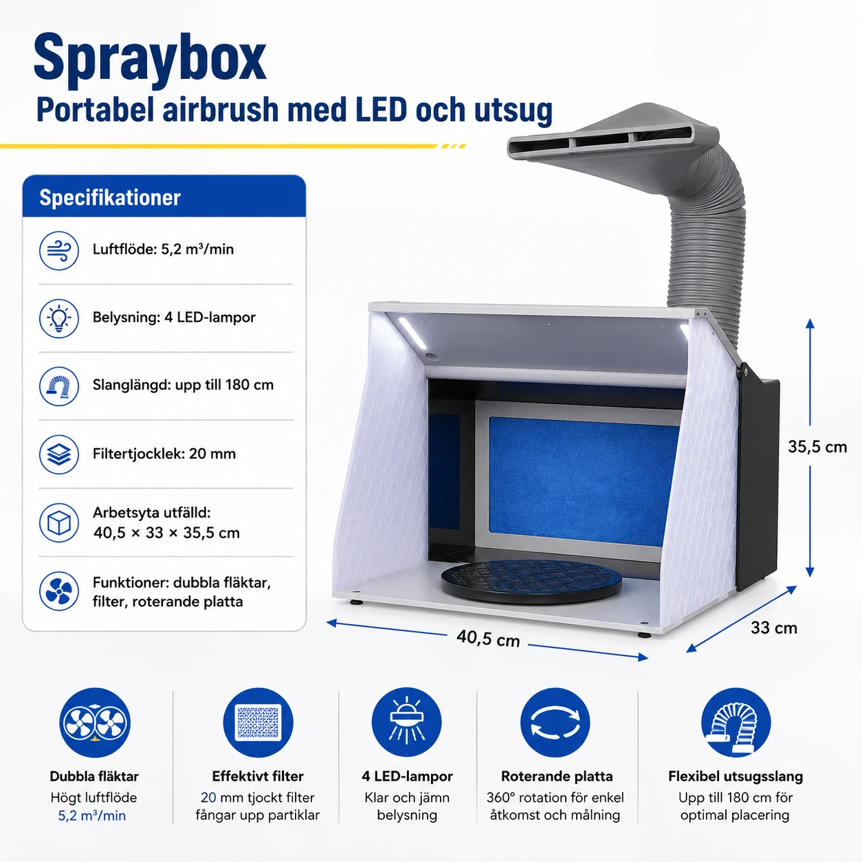 Spraybox Portabel airbrush med LED och utsug