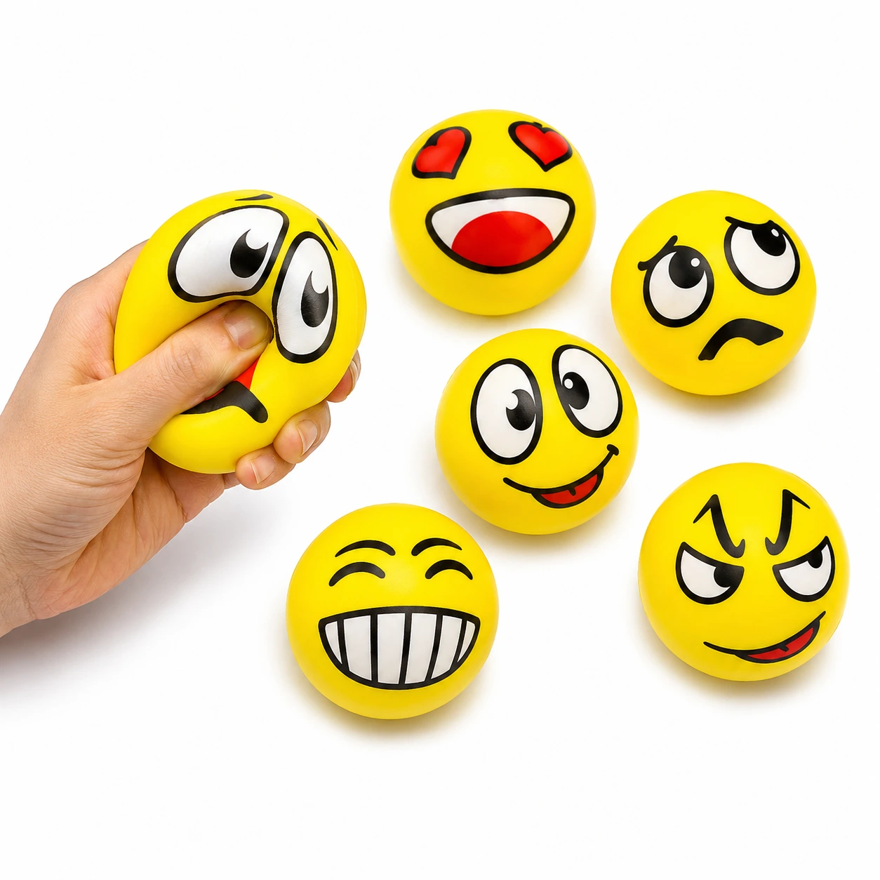 Emoji Stressbollar 6 - 12-pack – Gula Ansiktsbollar