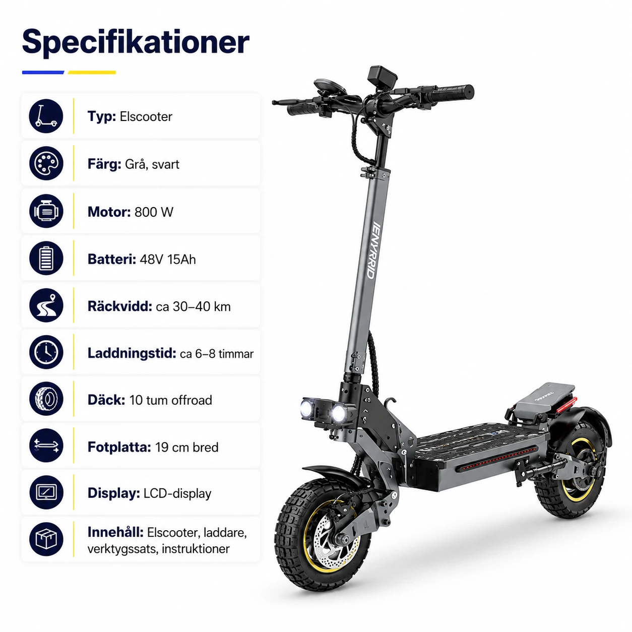 Elscooter Vikbar 800W med 48V 15Ah Batteri och LCD-display