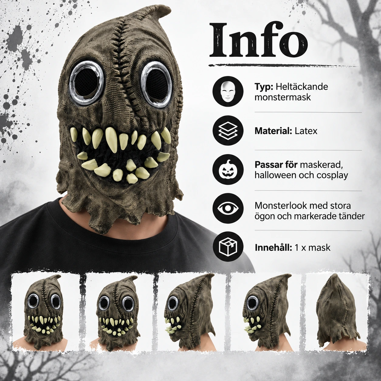 Heldekkende monstermaske i lateks