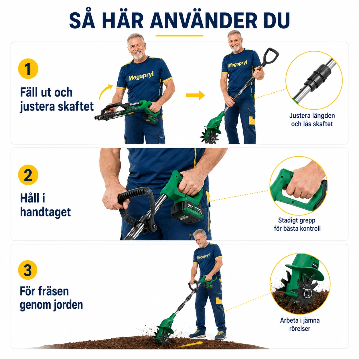 Jordfräs Batteridriven 21V med Dubbelblad