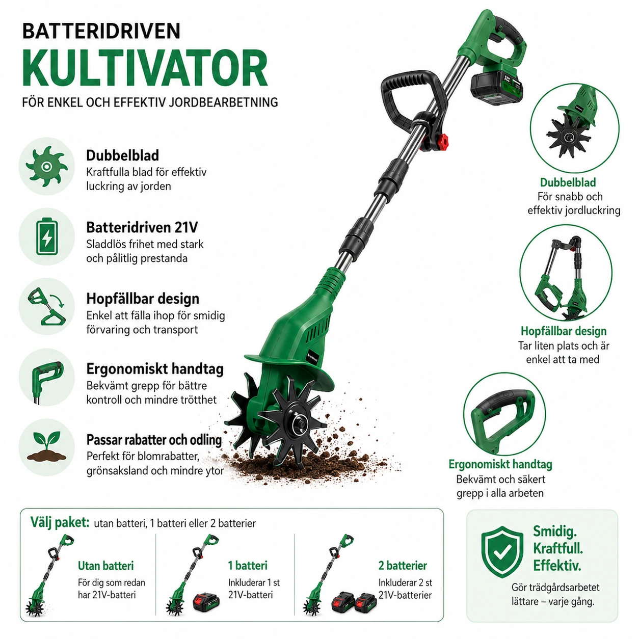 Jordfräs Batteridriven 21V med Dubbelblad