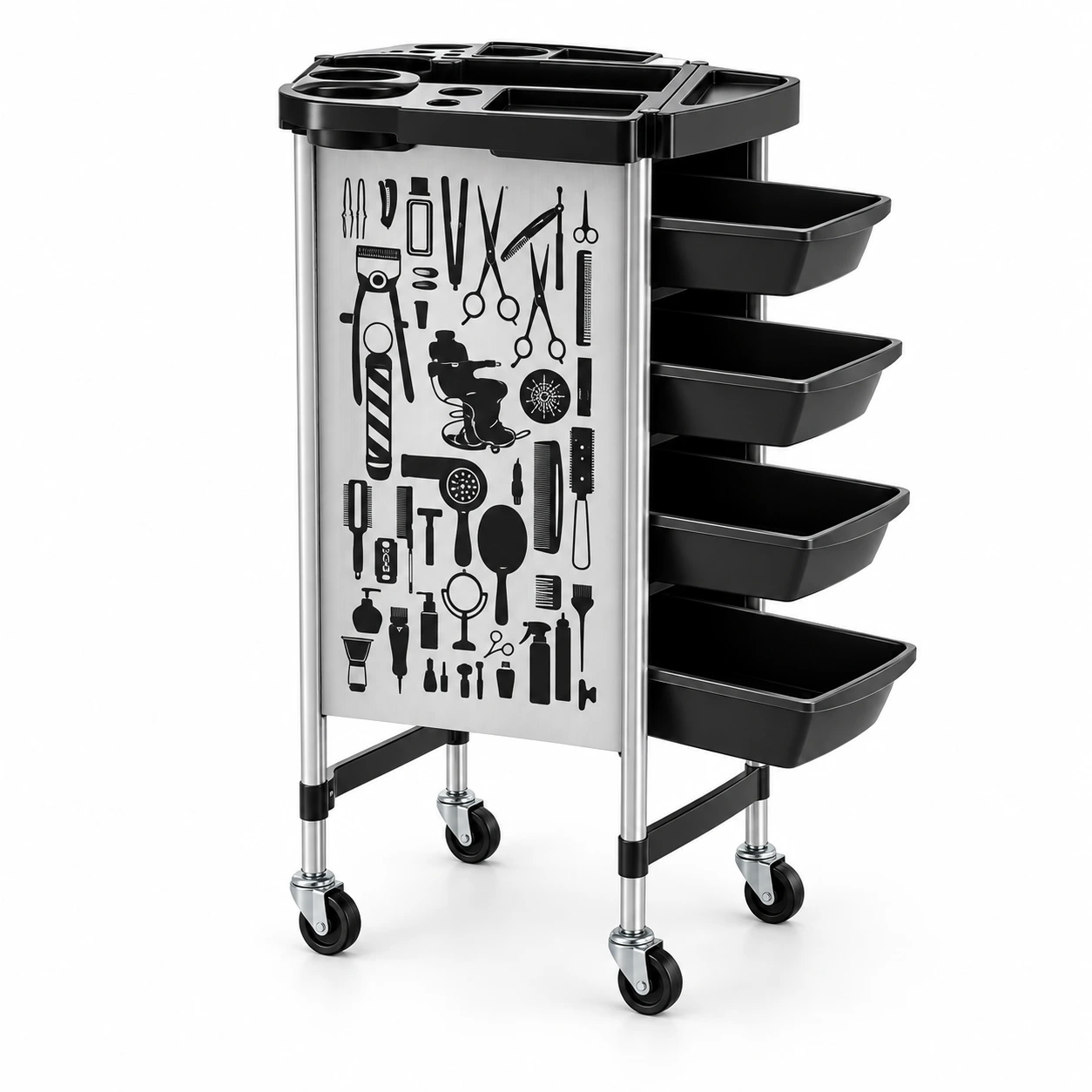 Frisörvagn med sidofack och 5 utdragbara lådor