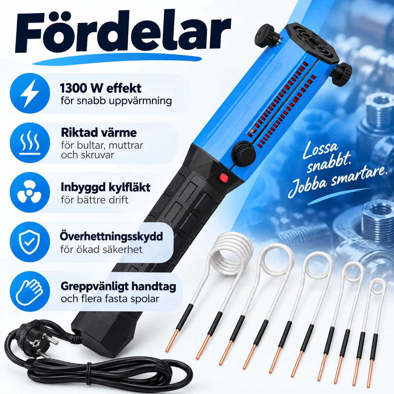 Induktionsvärmare för metallfästen med kylfläkt, 1300 W