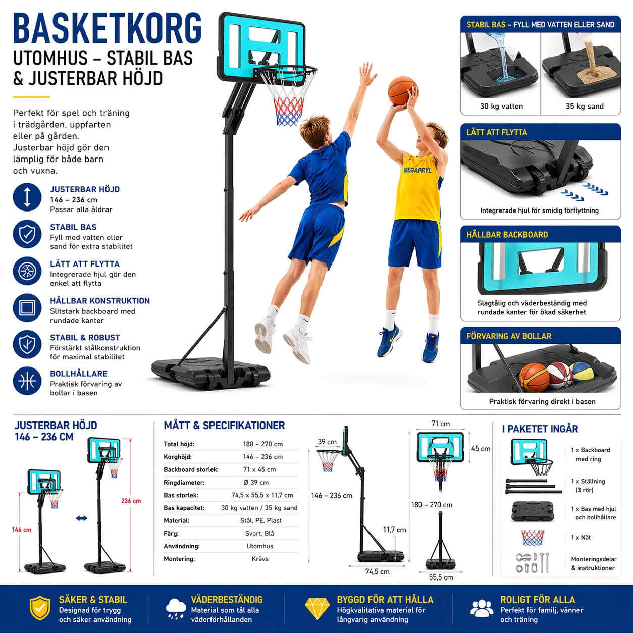 Basketkorg Utomhus – Stabil Bas & Justerbar Höjd