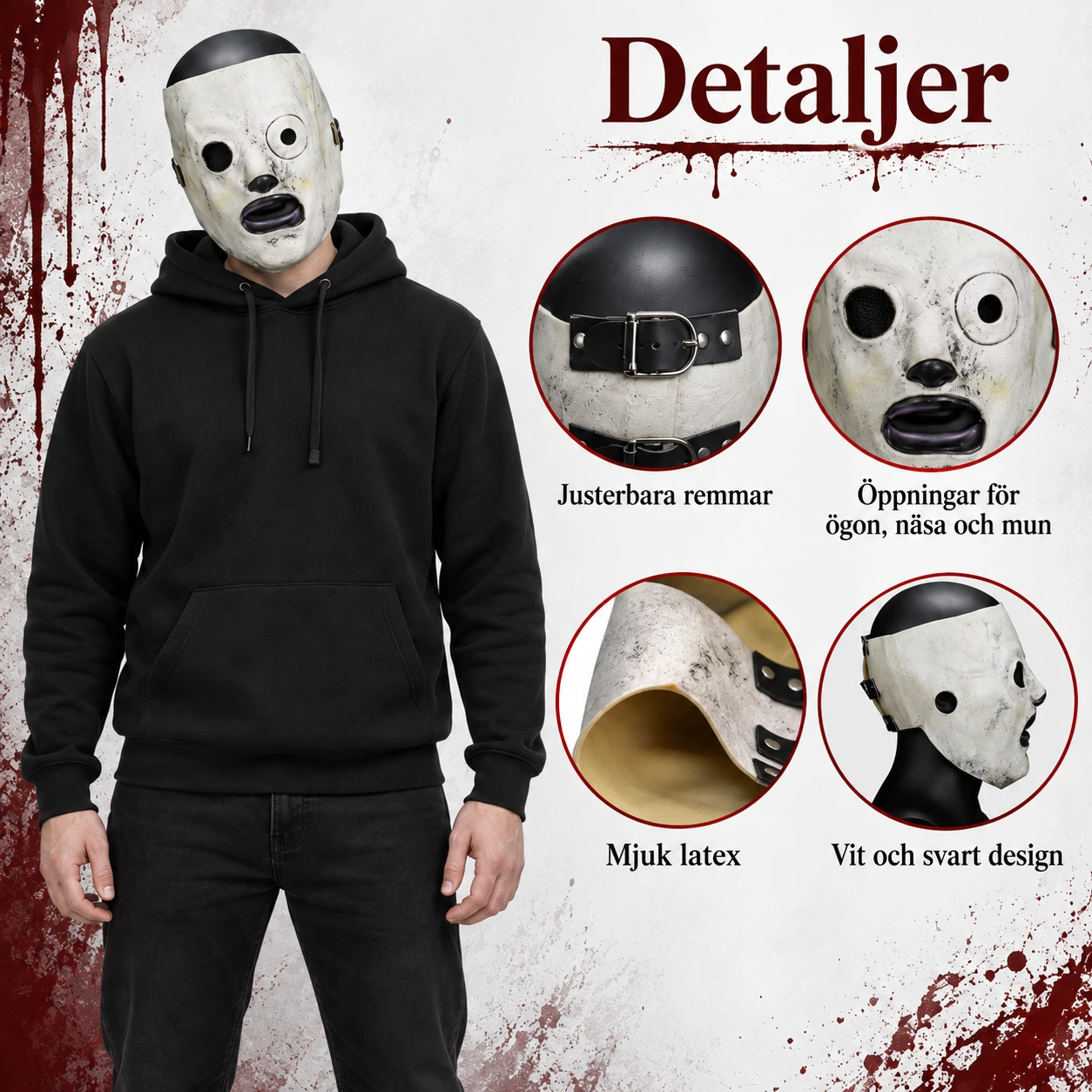 Helmask för cosplay och halloween med justerbara remmar