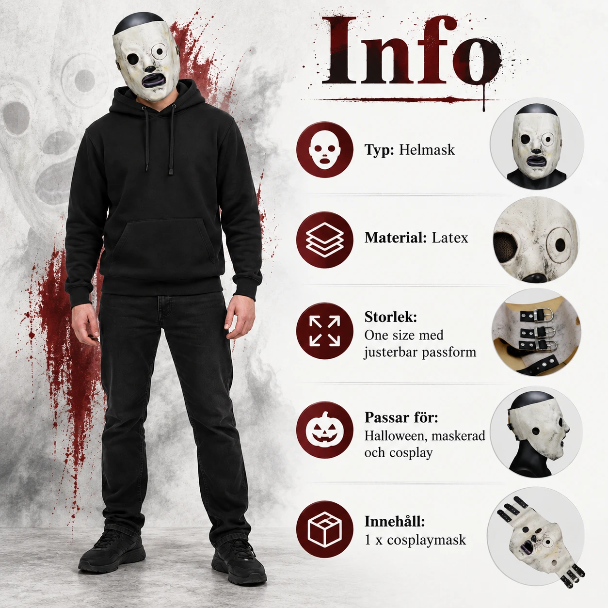 Helmask för cosplay och halloween med justerbara remmar