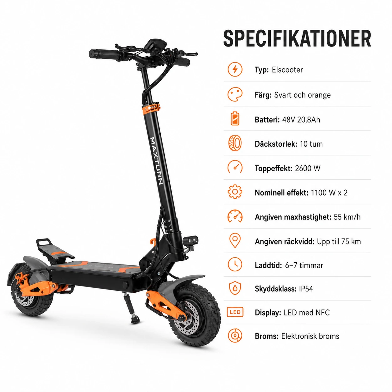 Elscooter med dubbla motorer 48V 20,8Ah och NFC 10 tum