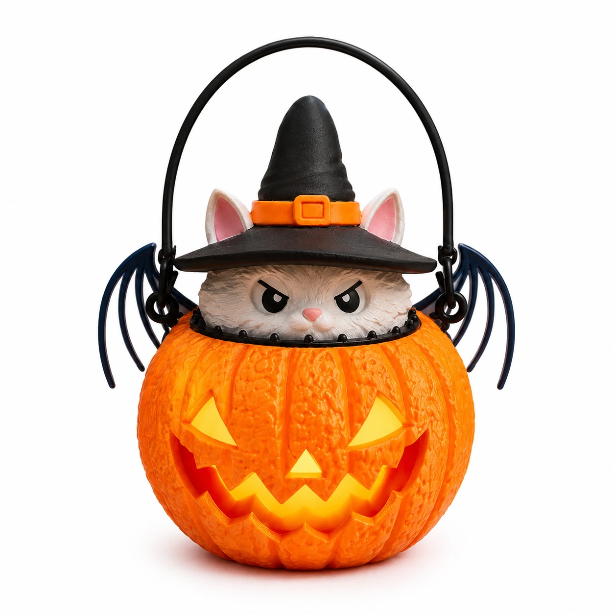 Halloweenlykta med katt och pumpa för dekoration
