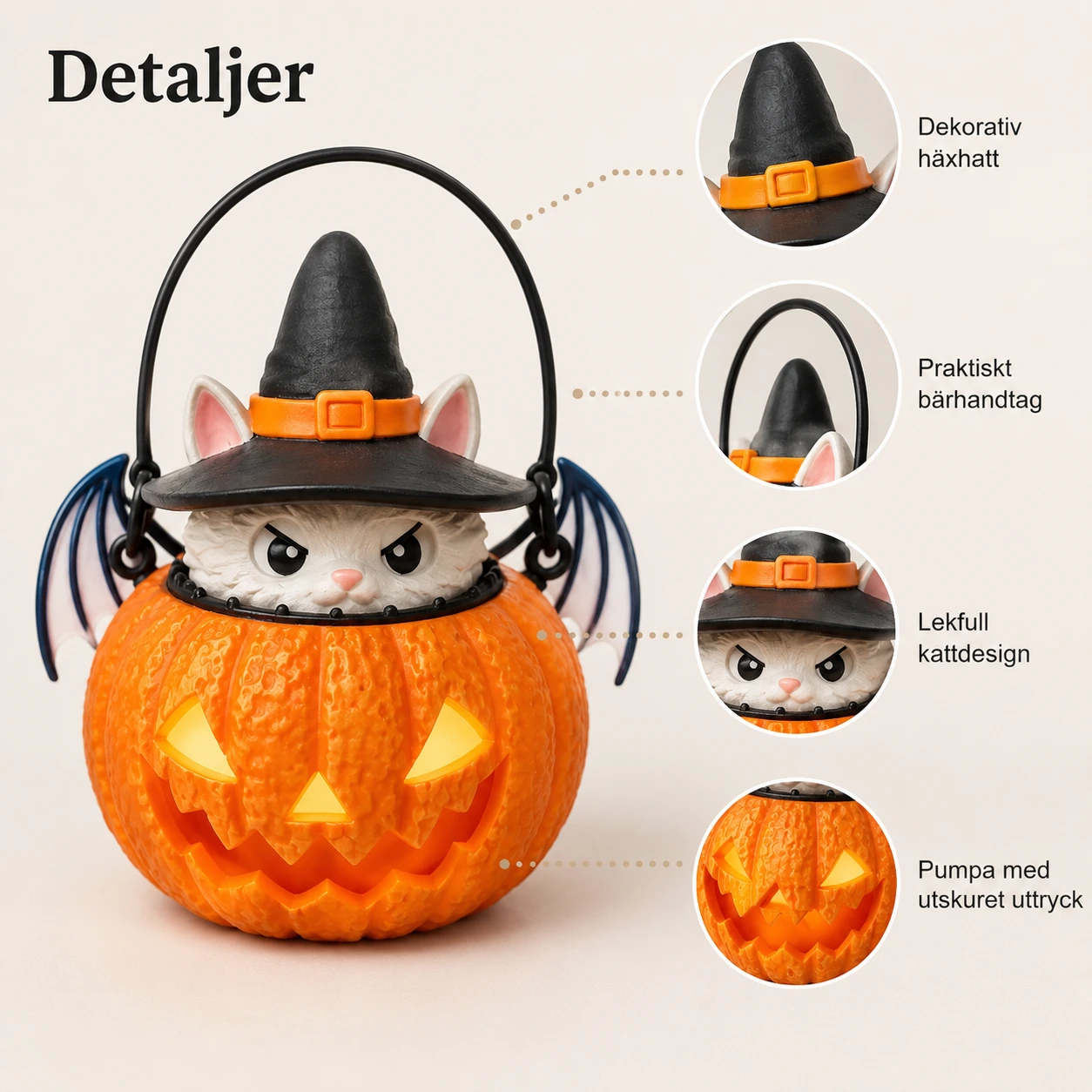 Halloweenlykta med katt och pumpa för dekoration