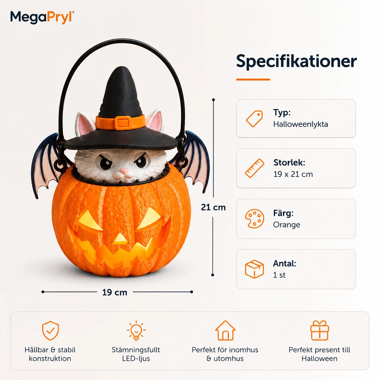 Halloweenlykta med katt och pumpa för dekoration