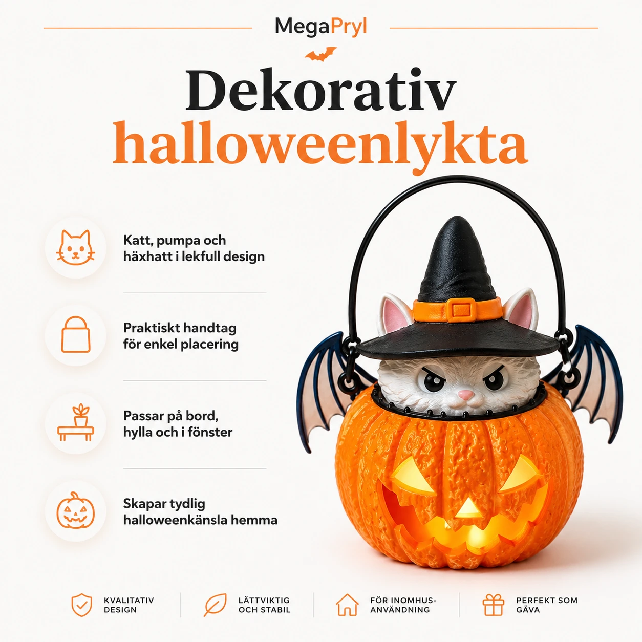 Halloweenlykta med katt och pumpa för dekoration