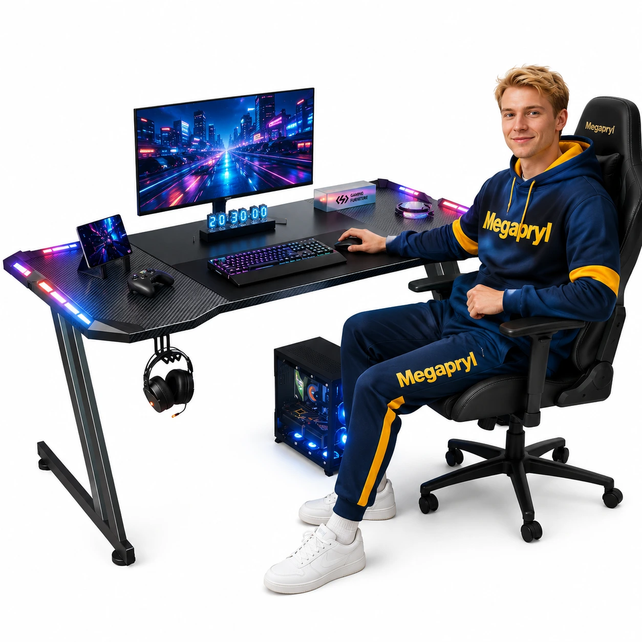 Gamingbord med LED – RGB-ljus och stabila Z-ben