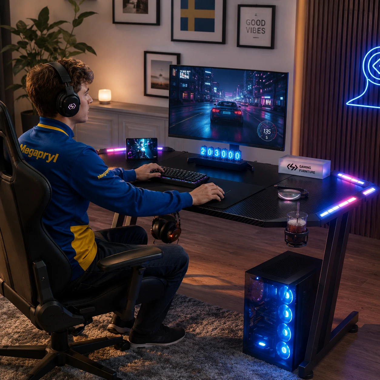 Gamingbord med LED – RGB-ljus och stabila Z-ben