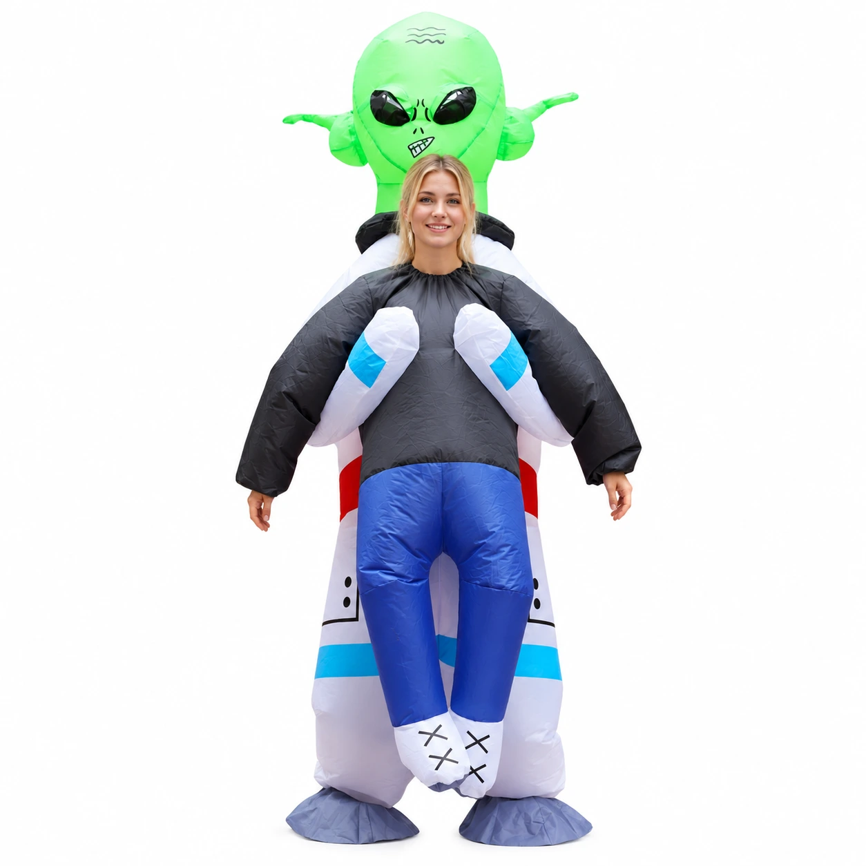 Maskeraddräkt vuxen alien med bortförande motiv uppblåsbar