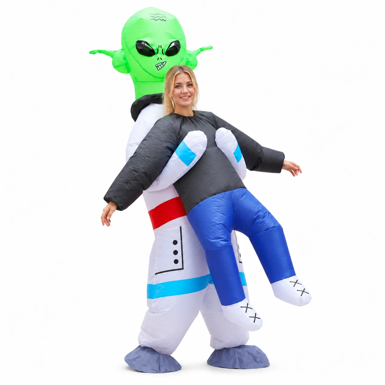 Maskeraddräkt vuxen alien med bortförande motiv uppblåsbar