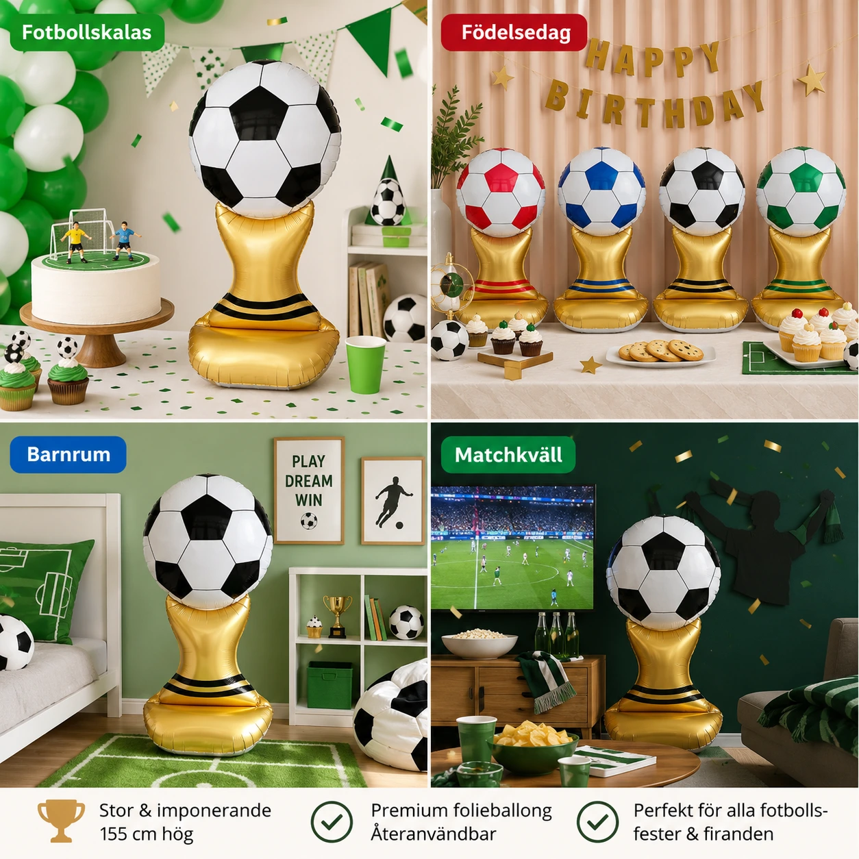 Fotboll Pokal Folieballong 155 cm – Stående Dekoration