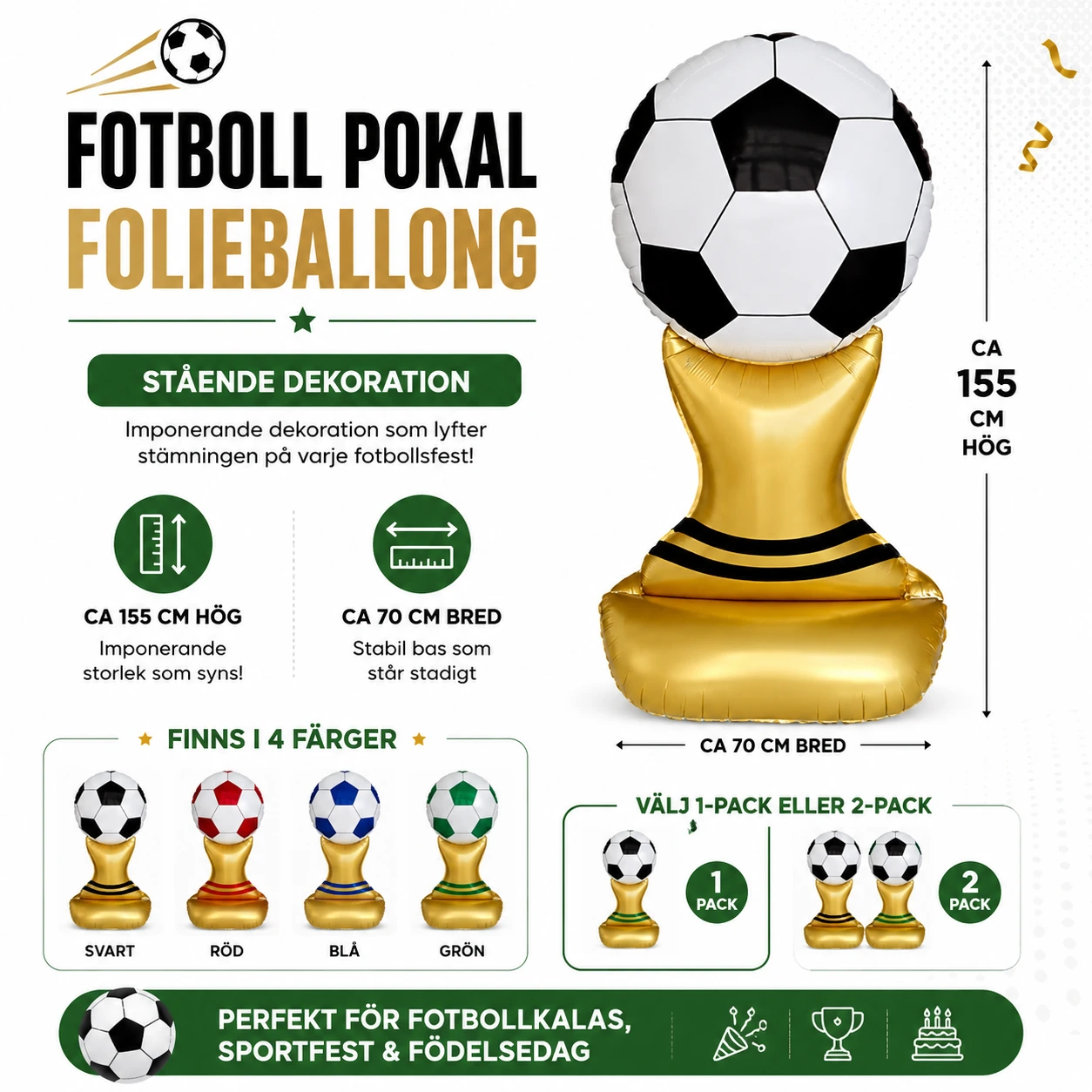 Fotboll Pokal Folieballong 155 cm – Stående Dekoration
