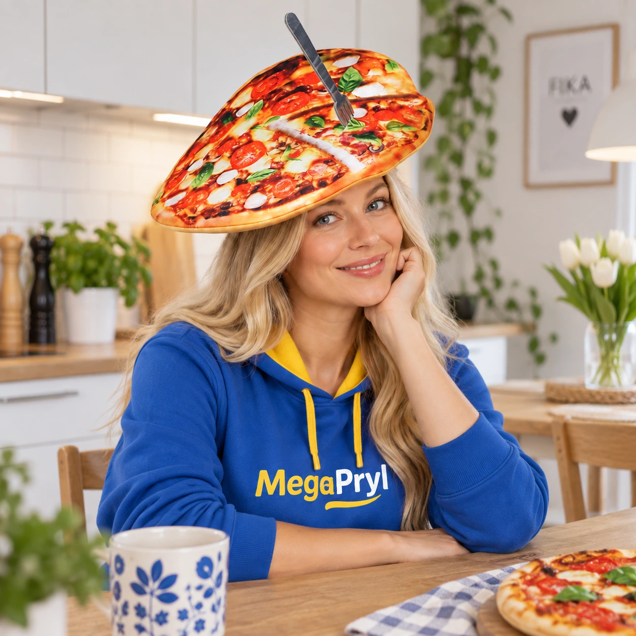 Rolig Pizza Hatt med Gaffel för Vuxna