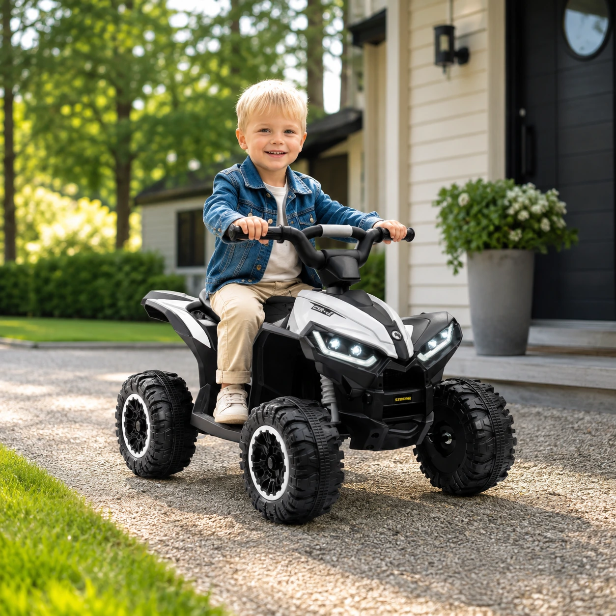 Elfyrhjuling för barn 3–5 år med 12 V och LED-belysning