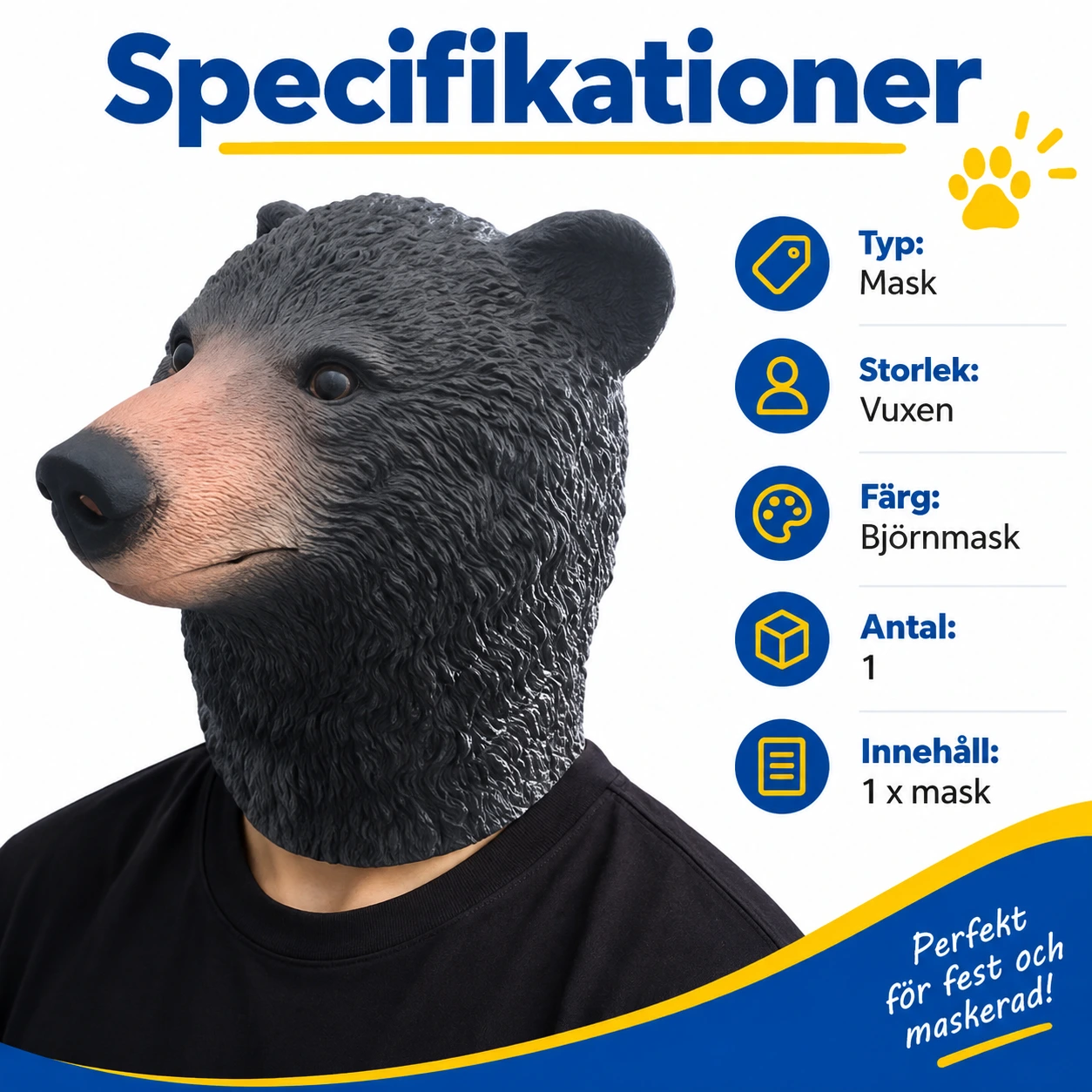 Svart Björn Latexmask