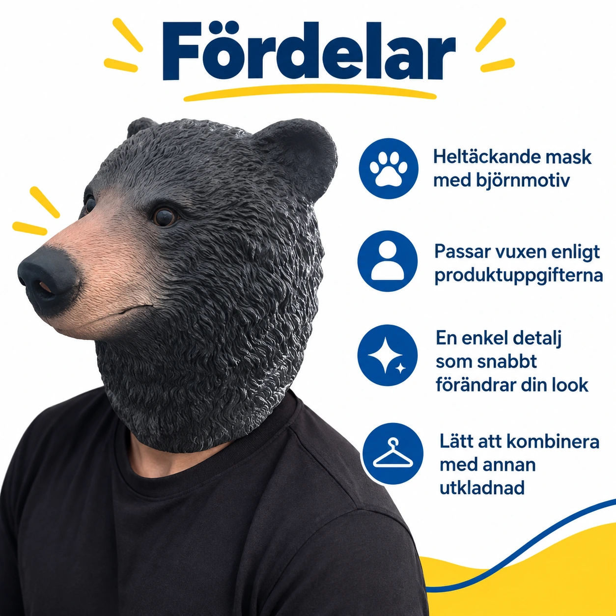 Svart Björn Latexmask