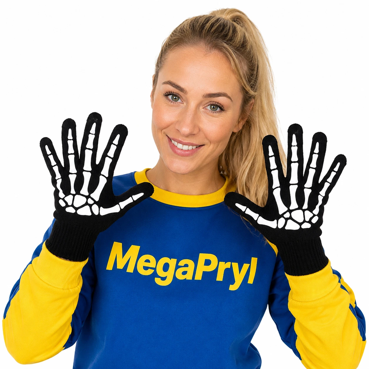 Självlysande halloweenhandskar med skelettmotiv