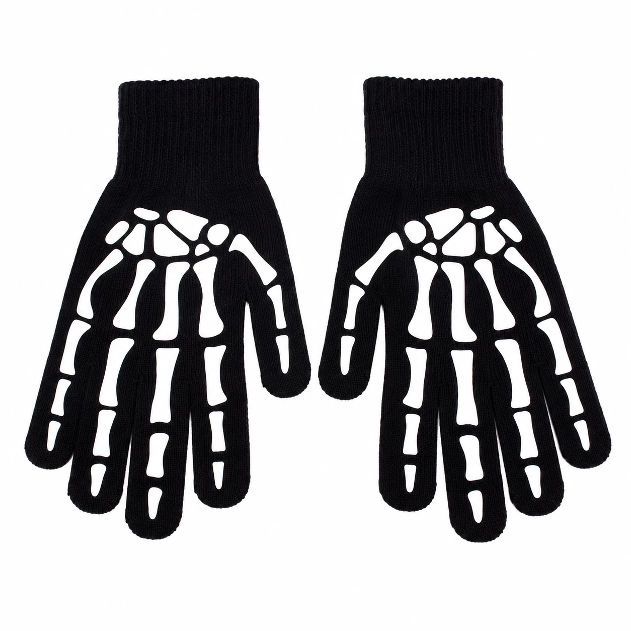 Självlysande halloweenhandskar med skelettmotiv