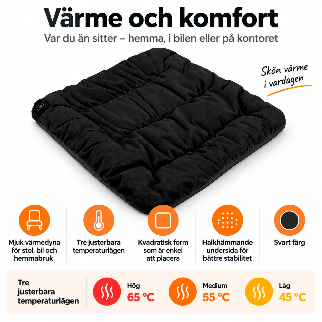 Värmedyna för stol och bil 45 x 45 cm