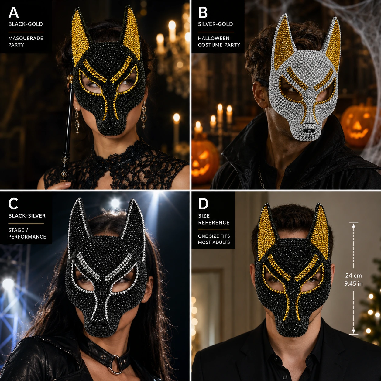 Anubismask med Strass – Glittrig Mask för Maskerad & Fest