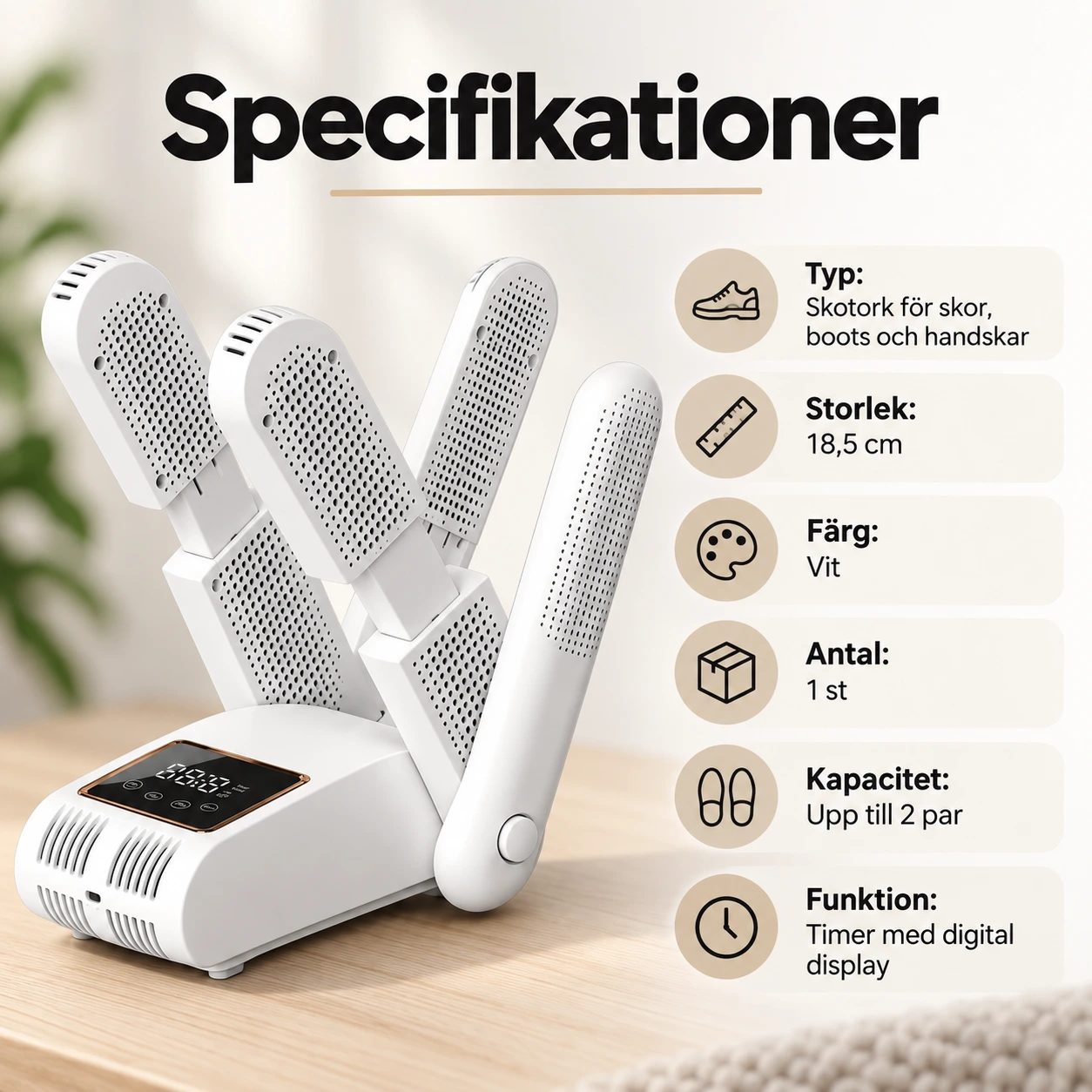 Skotork för 2 par med timer och vikbar design