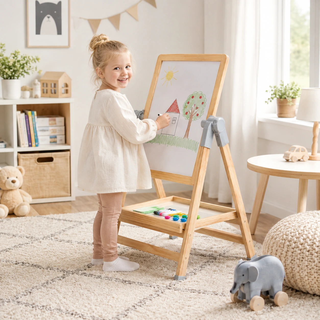 Ritställ för barn med whiteboard och svart tavla