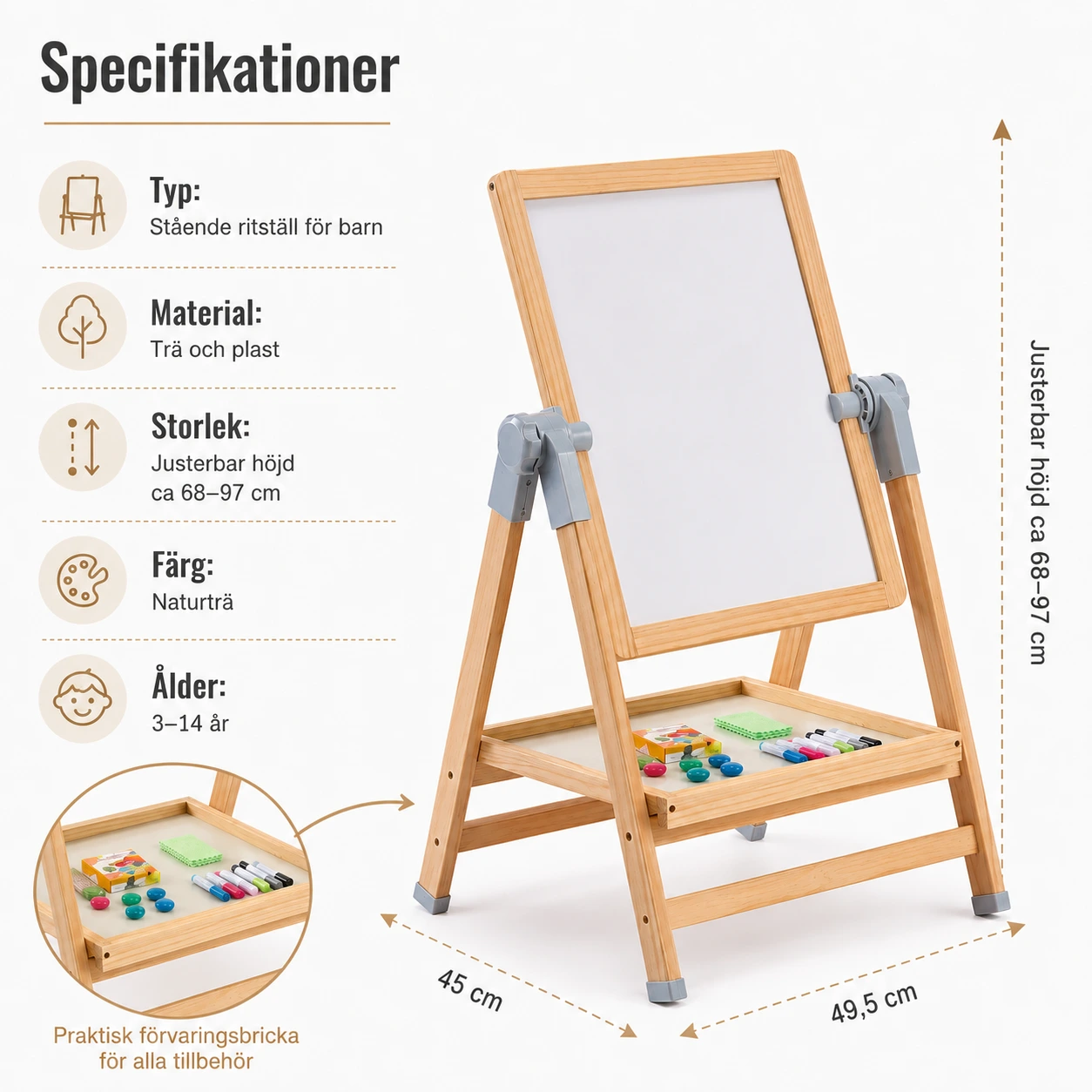 Ritställ för barn med whiteboard och svart tavla