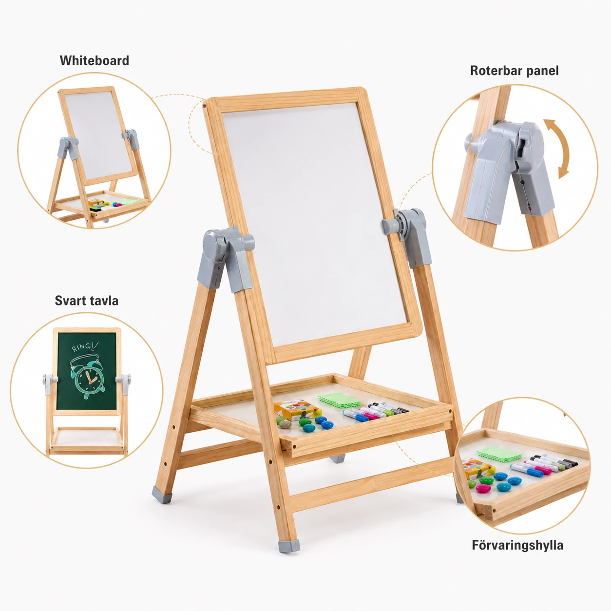 Ritställ för barn med whiteboard och svart tavla