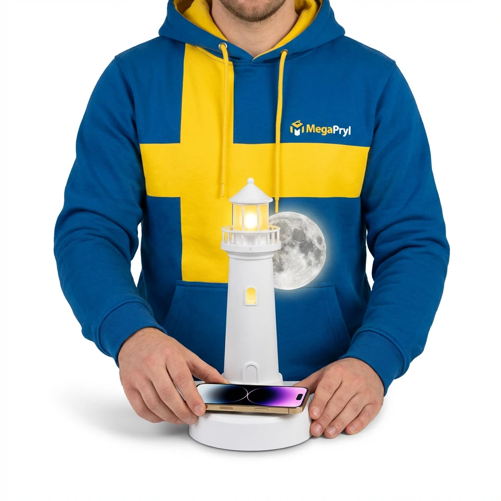 Månlampa Fyrtorn – Trådlös Laddare och Projektorlampa Vit