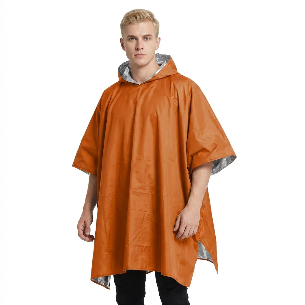Nödponcho Termisk Engångsfolie – Orange PE