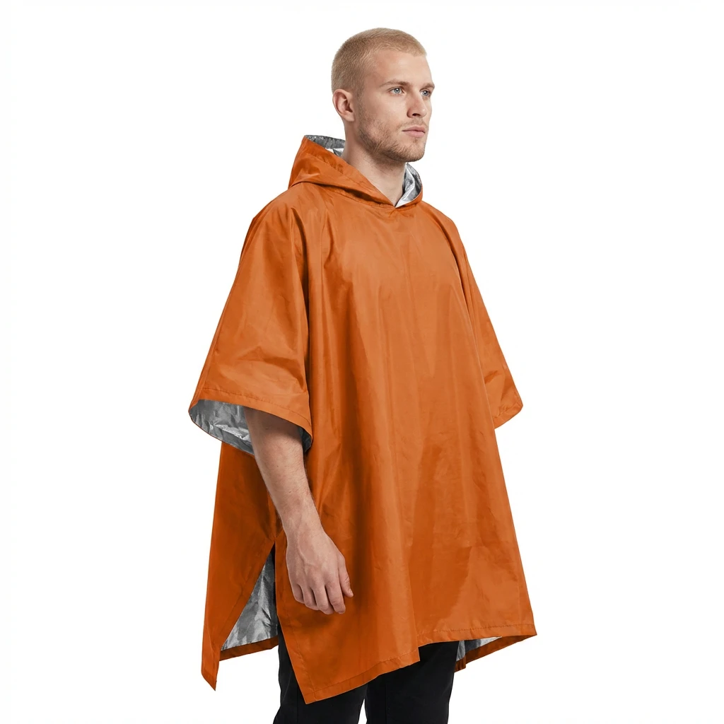 Nödponcho Termisk Engångsfolie – Orange PE