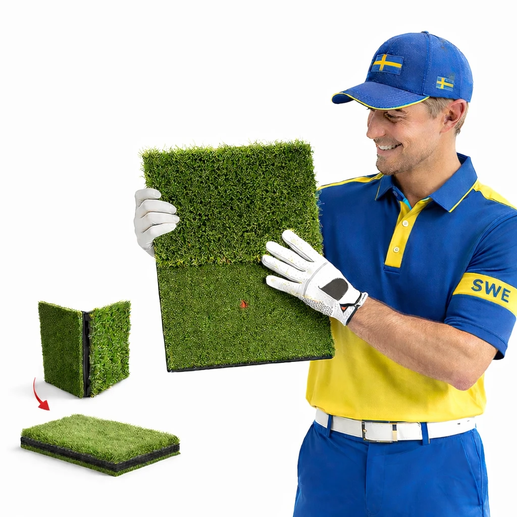 Hopfällbar Golf Träningsmatta – Slagmatta med EVA Gummibas