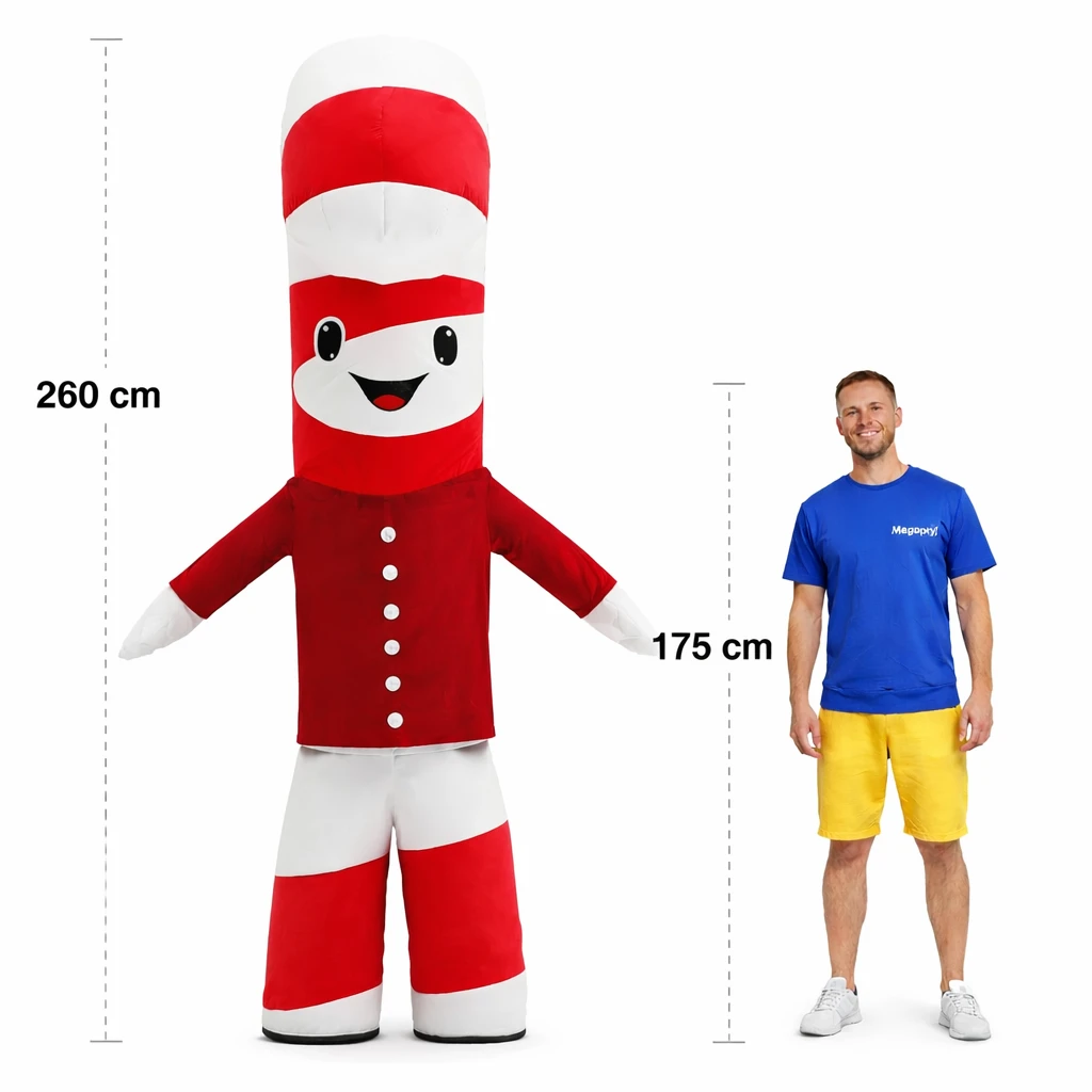 Polkagris Maskeraddräkt Uppblåsbar – Jul Kostym Vuxen 260 cm
