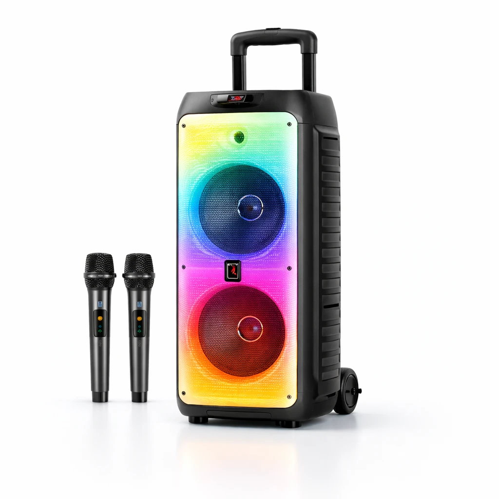 Kraftig karaoke högtalare med hjul – Bluetooth & mikrofoner