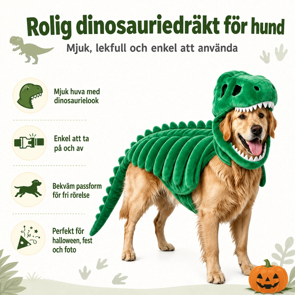 Dinosauriedräkt för hund med huva